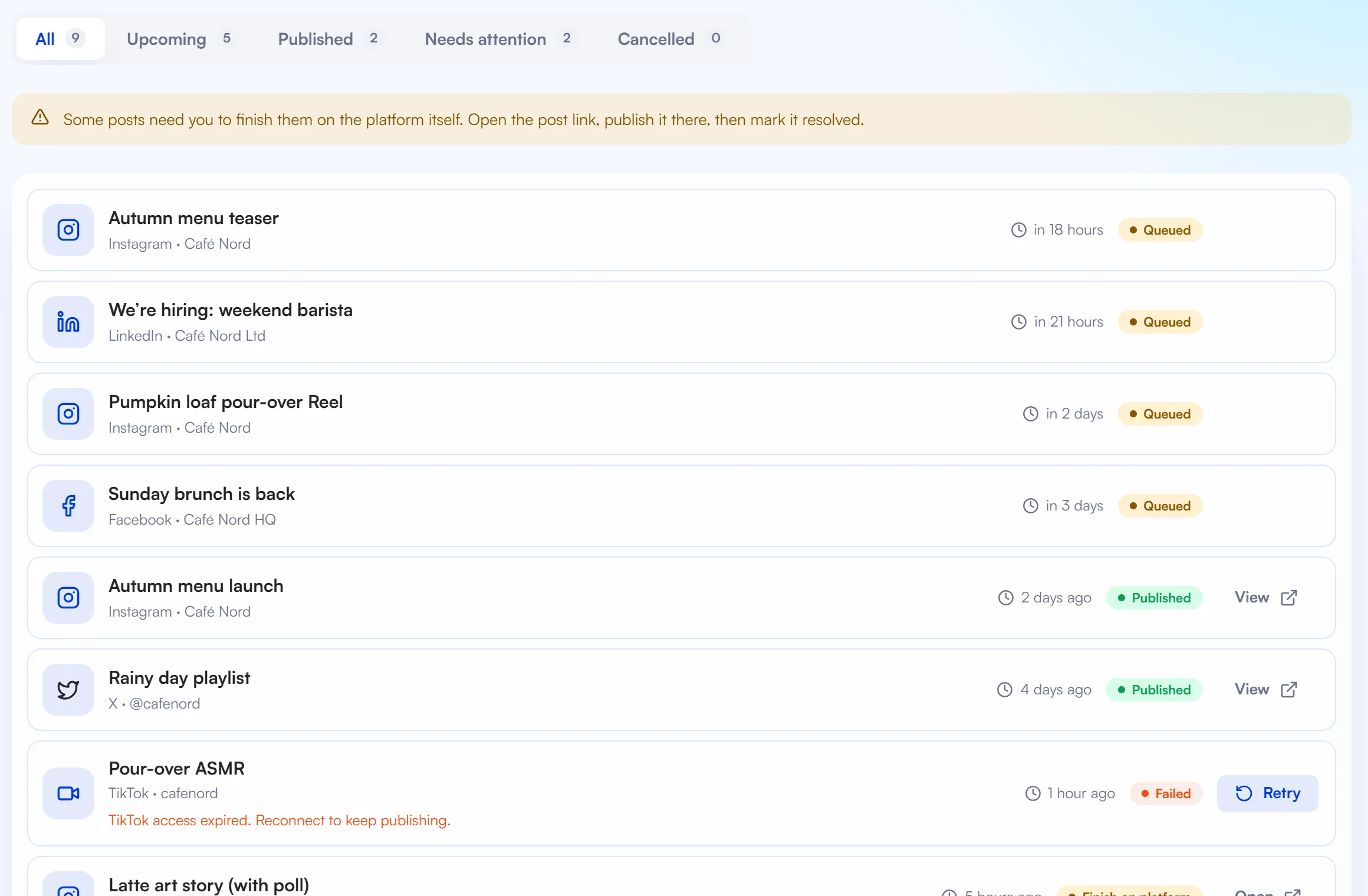 Schedule screenshot